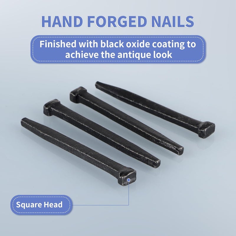 MOLIGOU 20 Pcs Wrought Head Nails, 2.5" Vintage Square Head Nails, Hand Forged Nail for Woodwork Project, Hanging Decoration - Image 3